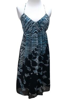 Vintage BCBG Paris Silk Dress Blue Structured Halter Size S Sleeveless Lined